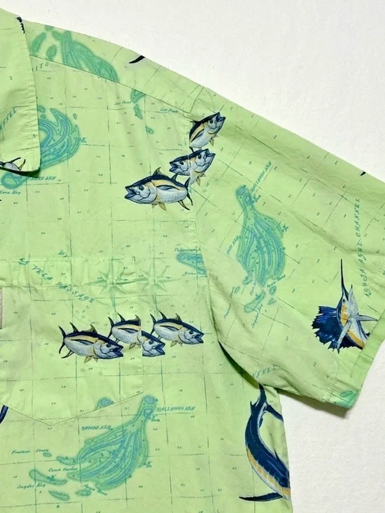 VTG Columbia PFG Men's Marlin Button Up Short Sleeve Fishing Lime Green Shirt XL - Picture 3 of 14